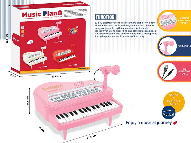 32-Key Multifunctional Piano With Microphone, USB Cable(Pink)