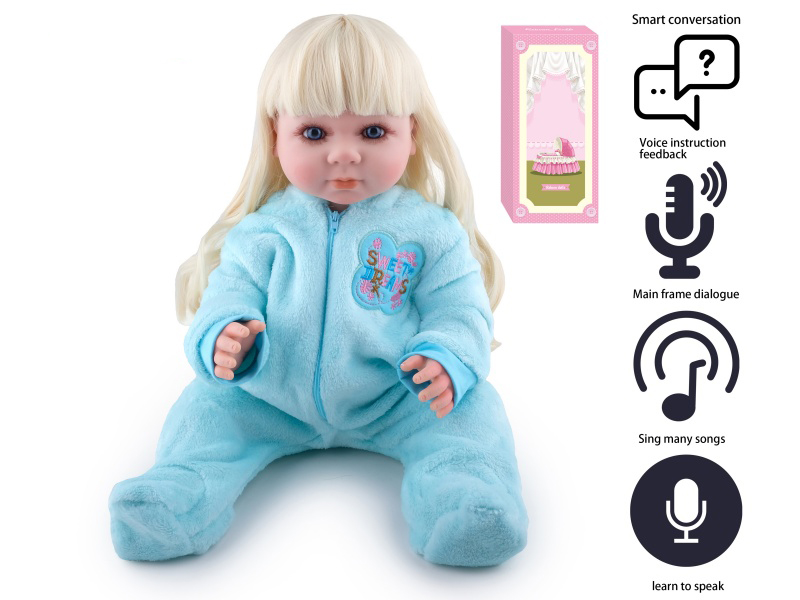 55cm Soft Plastic Reborn Doll(Wig Sheath) With Feeding-Bottle, Magnetic Pacifier, Diaper, Birth Card With Smart Conversation, Recording Functions