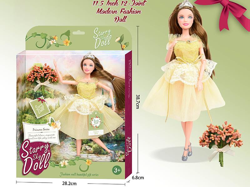 11.5 Inch 12-Joint Modern Fashion Doll With Simulated Bouquet, Crown, Wish Card