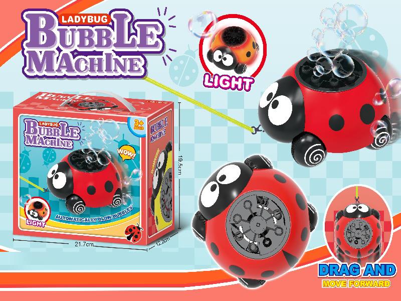 (Red) Electric Seven-Spotted Ladybug Pull Rope Bubble Machine With Light