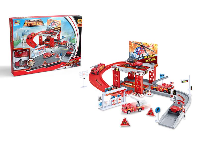 Fire Rescue Parking Lot(With 2 Alloy Cars)