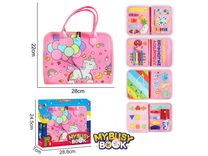 Montessori Early Childhood Education And Intelligence - 5-Page Pink Balloon Style Busy Book Made Of Felt