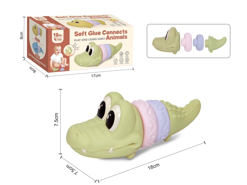 Soft Plastic Connects Animals Stacking Toy(Crocodile) 4pcs