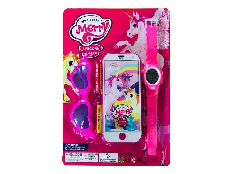3D Mobile Phone + Electronic Watch With Light And Music +  Glasses +2 Batteries