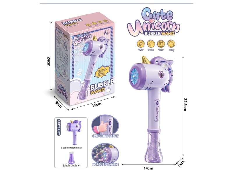 Unicorn Automatic Bubble Wand (1 Bottle Of 130ml Bubble Water)