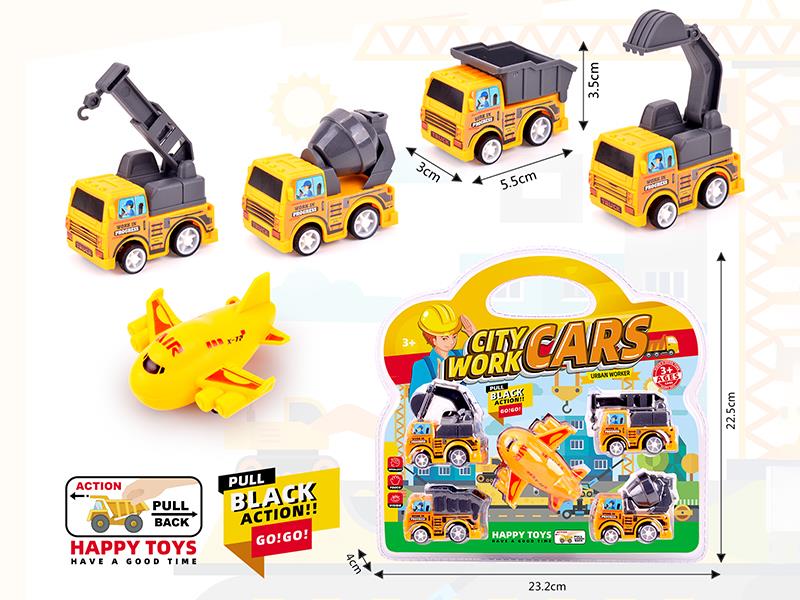 Pull Back Engineering Truck,Airplane 5PCS