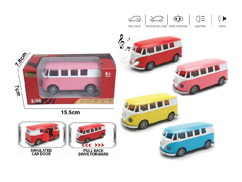1:36 Huili Alloy Car Model - Bus Red/Pink/Blue/Yellow Mixed Color