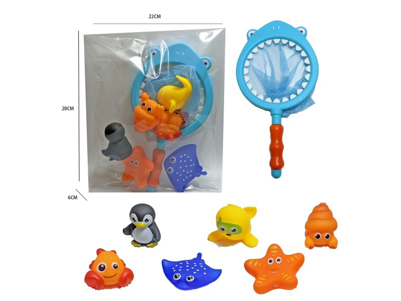 Shark Fishing Net + Soft Rubber Marine Animals (7-Piece Set)