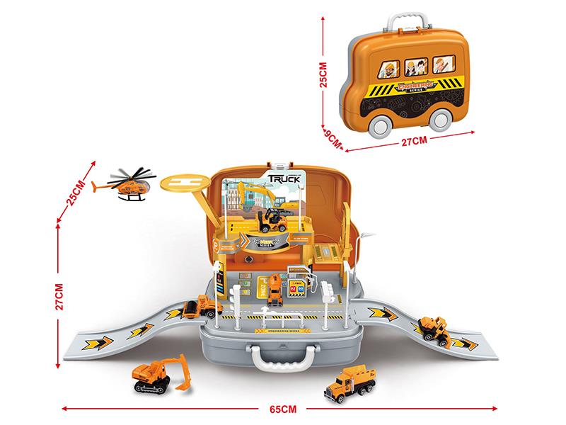 Storage Suitcase Engineering Series Track Parking Lot With 1 Helicopter And 2 Alloy Cars