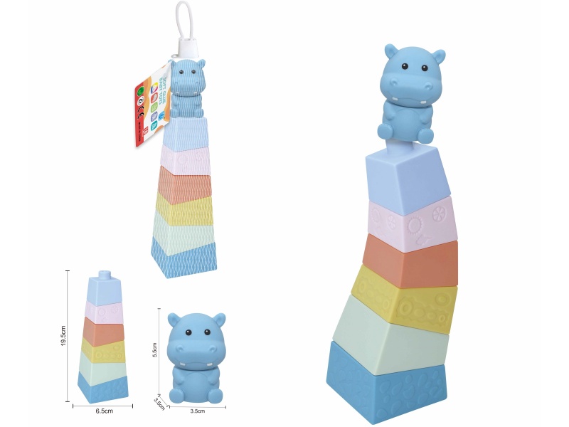 Soft Plastic Stacked Tower Finger Doll Set(Hippo) 7pcs