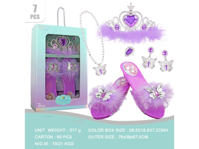 Feather Crown Feather Princess Shoes Set 7Pcs