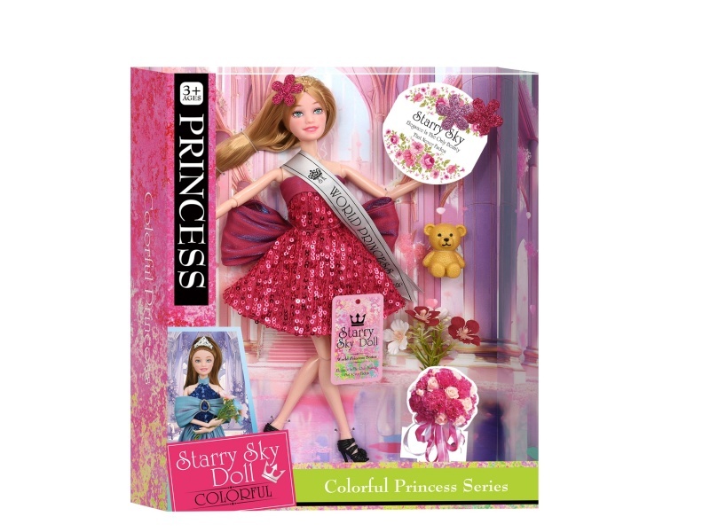 11.5-Inch 11-Joint - Colorful Princess Series - Paired With Realistic Bouquets - Plastic Bears - Champion Ties