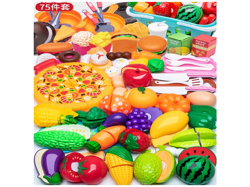 Chucky 75-Piece Set (With A Large Basket) Children'S Simulated House Play Fruit And Vegetable Chucky Set