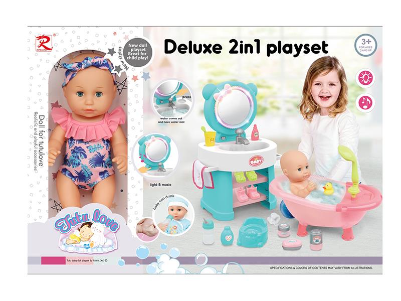 Doll Deluxe 2 In 1 Play Set(Wash Basin + Bathtub)