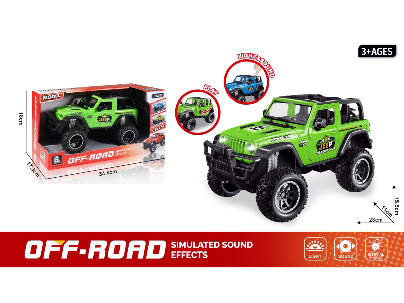 1:15 Sound And Light Inertial Door-Opening Off-Road Vehicle - Green (Battery Not Included :3*Aaa)