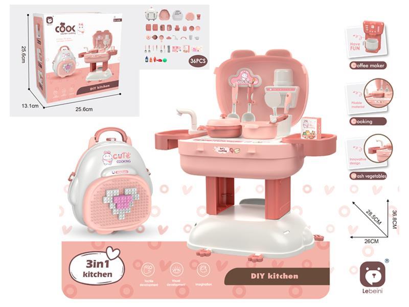 3-In-1 Tableware Deformation Block Backpack (Cute Rabbit Theme)