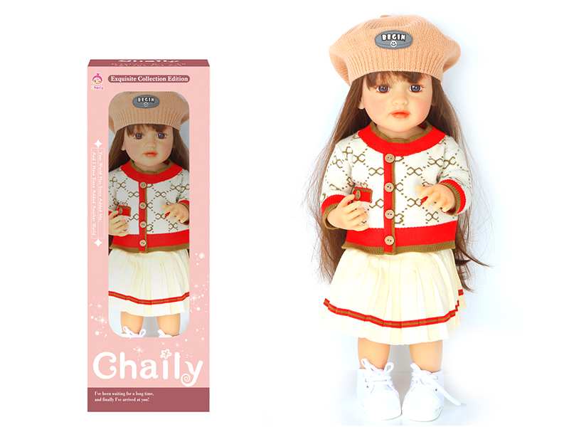 55CM Soft Glue High Simulation Baby Doll(Wig Sheath)With Diaper, Birth Card, Woollen Cap