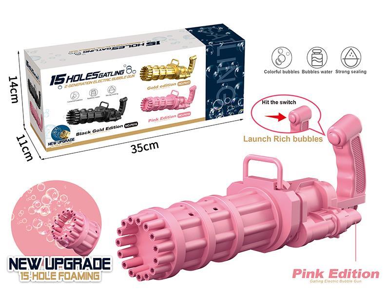 2-Generation 15 Holes Pink Edition Gatling Electric Bubble Gun