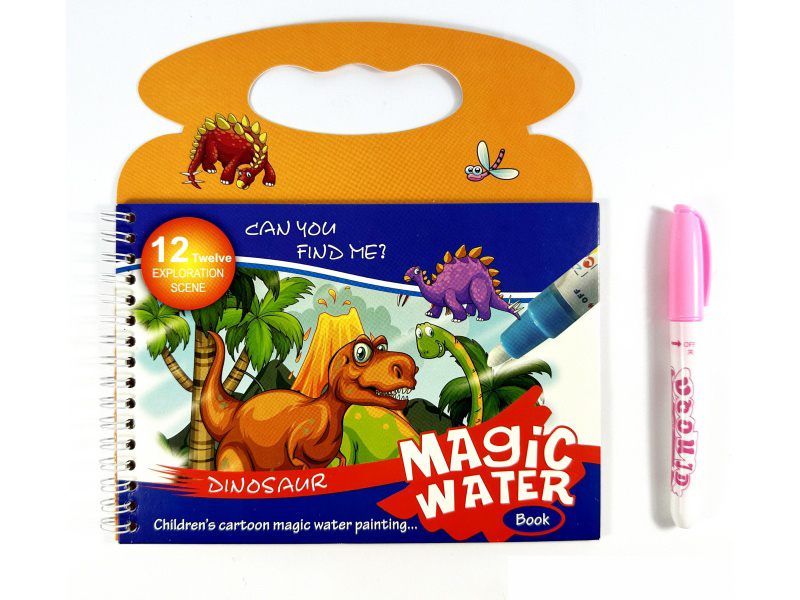 Magic And Amazing Hand-Held Watercolor Painting Book - Dinosaur (With Pen)