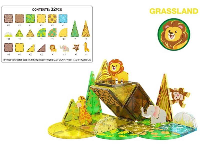 32pcs Grassland Animal Magnetic Building Blocks