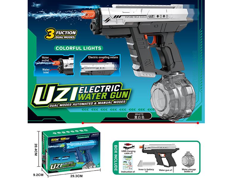 Uzi Three-Function Dual-Mode Automatic Water Absorption, Manual Automatic 2 In 1 Electric Water Gun With Lights
