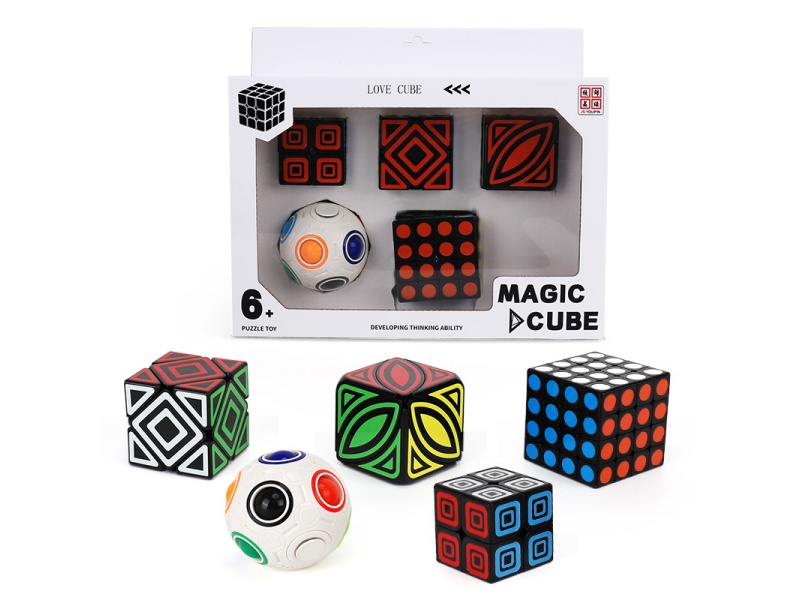 Second-Order Black Rubik'S Cube (Uv Printing) + Black Skew (Uv Printing) + Black Maple Leaf (Uv Printing) + Fourth-Order Black Rubik'S Cube (Uv Printing) + White Rainbow Ball (With Bearings)