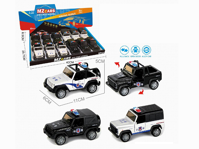 1:36 Pull Back Alloy Open Door Off-Road Police Cars 12pcs
