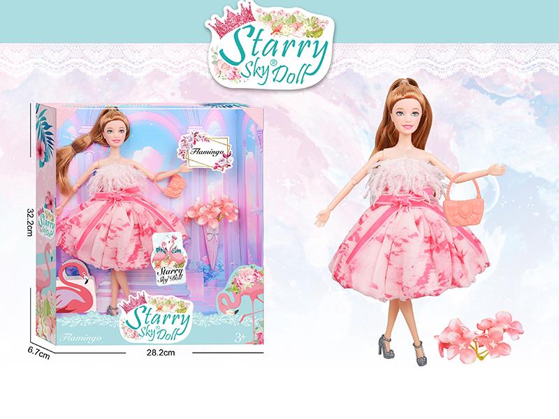 11.5 Inch 11-Joints Flamingo Series Fashion Doll With Simulated Bouquet, Handbag,Handbag