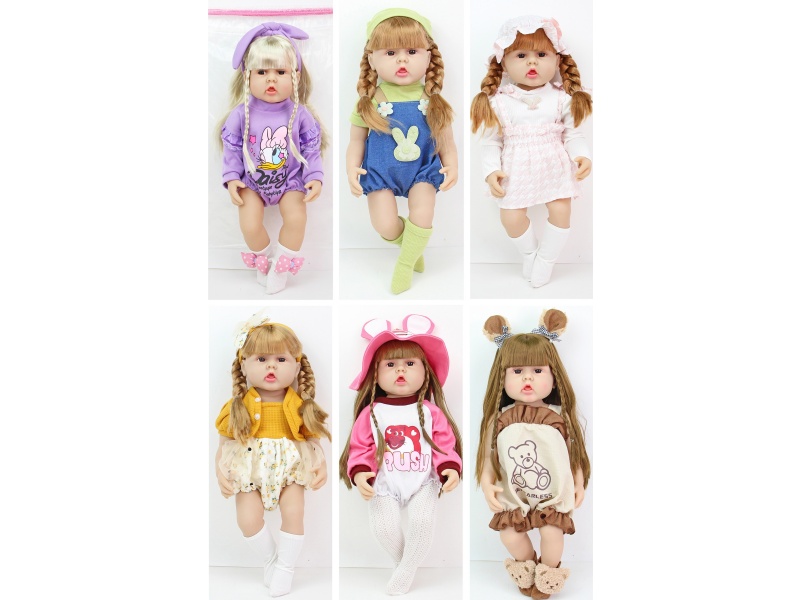 【 English 】 22-Inch 58 Cm 5-Joint Vinyl Body 3D True Eye Simulation Doll Rebirth Doll With Hair Accessories And Socks In Six Mixed Sets