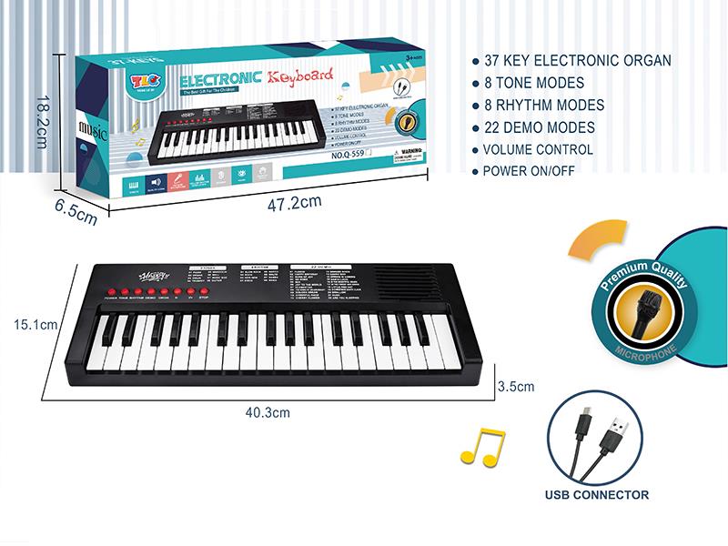 37-Key Multifunctional Electronic Organ With Microphone, USB Cable(Black)