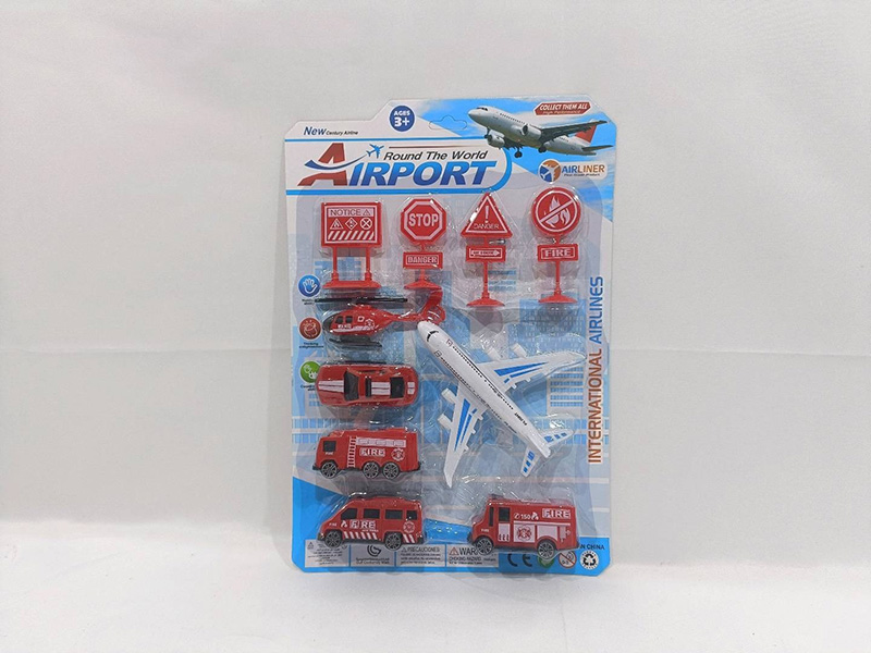 Pull Back Airplane + Slide Fire Engines 5pcs + Road Signs