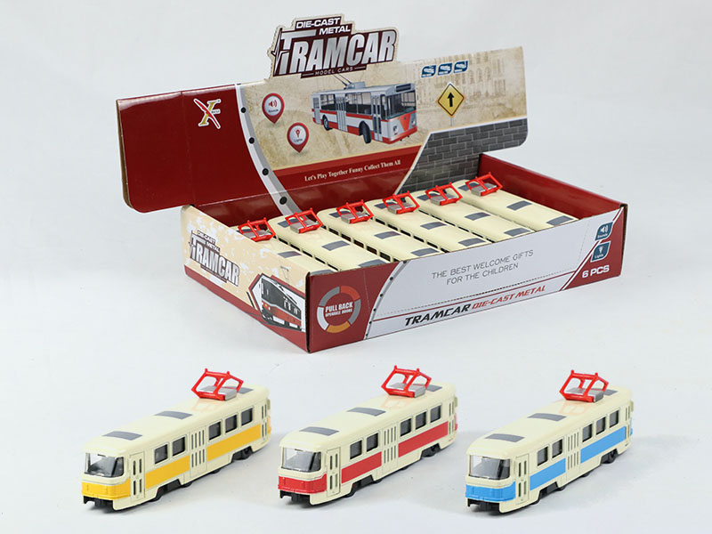 1:90 Pull Back Alloy Tram Car, 3 Doors Can Open(6PCS)