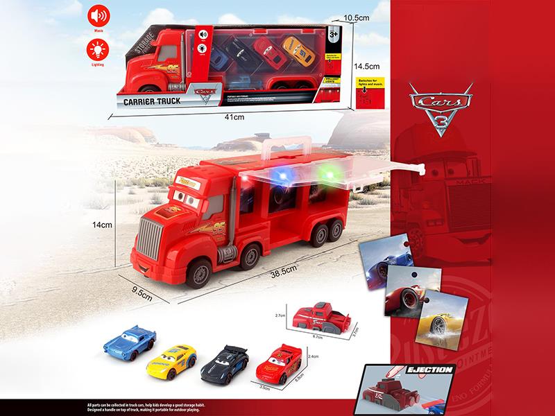 Friction Cars Storage Carrier Truck + 4 Alloy Cars + Launcher