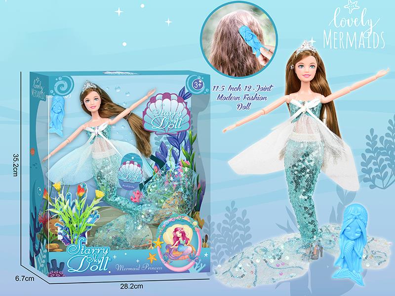 11.5 Inch 12-Joint Mermaid Doll With Comb