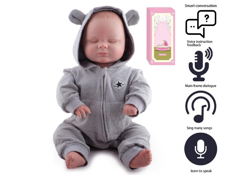 60cm Soft Plastic Reborn Doll(Hand-Painted Hair)With Feeding-Bottle, Magnetic Pacifier, Diaper, Birth Card, With Smart Conversation, Recording Function