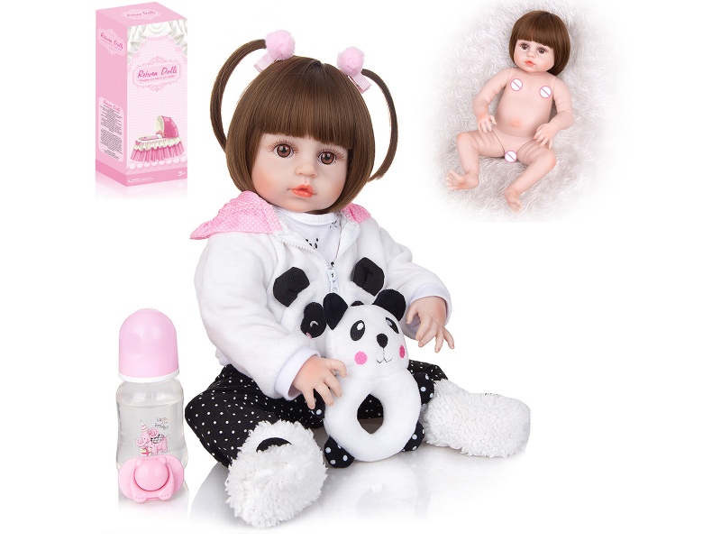 45cm High Simulation Reborn Doll (Wig Sheath)With Feeding-Bottle, Magnetic Pacifier, Diaper, Birth Card