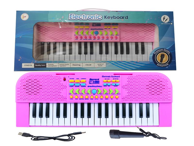 37 Keys Single Speaker Electronic Organ(Pink, With USB, Microphone)
