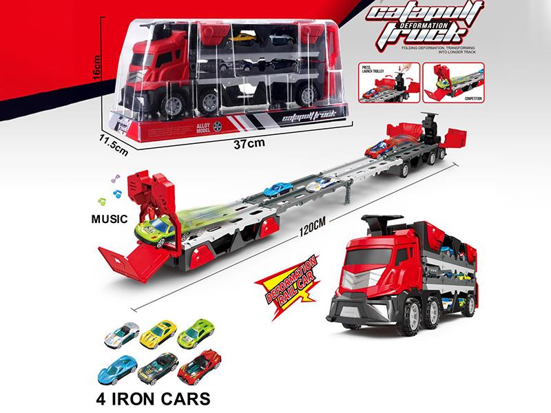 Catapult Deformation Rail Car With Music + 4 Iron Cars