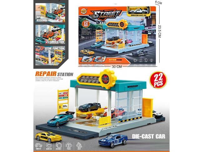 City car repair station with 1 alloy car (parking lot)