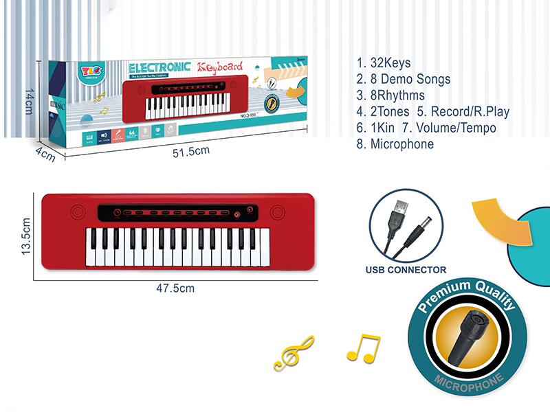 32 Key Multifunctional Electronic Organ With USB Cable, Microphone(Red)