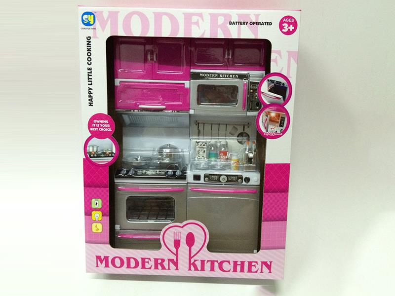 Pink Spray-Painted Kitchen And Kitchenware Set