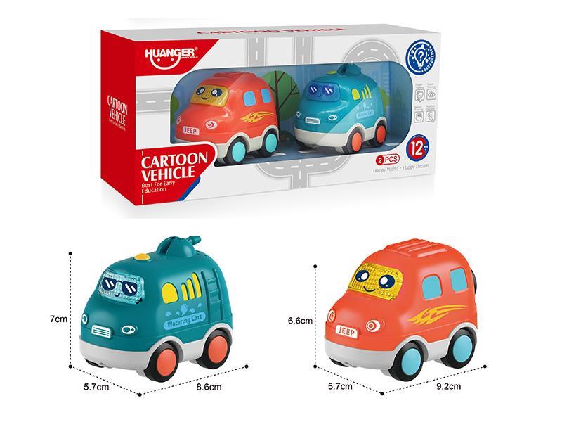 Slide Cartoon Car With Sound And Light 2pcs