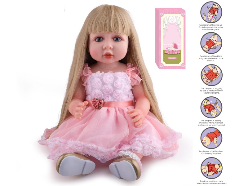 55cm Soft Plastic Reborn Doll(Wig Sheath) With Feeding-Bottle, Magnetic Pacifier, Diaper, Birth Card, With Gravity-Sensing Sound-Emitting Function