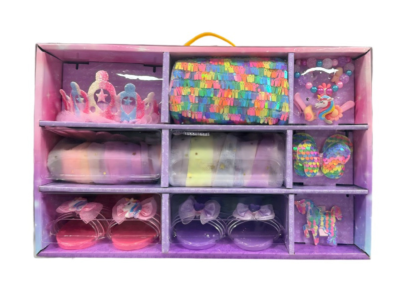 Unicorn-Themed Nine-Grid Princess Dress, Role-Playing, Seven-Color Crown Fairy Dress, Cape, High Heels, Magic Wand, Multi-Piece Gift Box Set