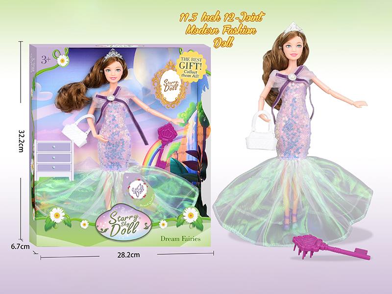 11.5 Inch 12-Joint Modern Fashion Doll With Crown, Comb, Handbag