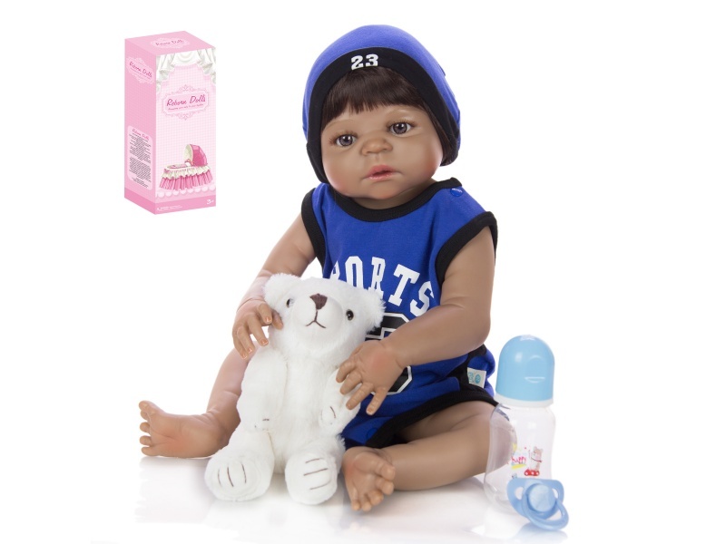 56Cm Rebirth Doll High-Fidelity Baby Doll (Wig) With Milk Bottle, Magnetic Pacifier, Diaper, Birth Card, Plush Bear