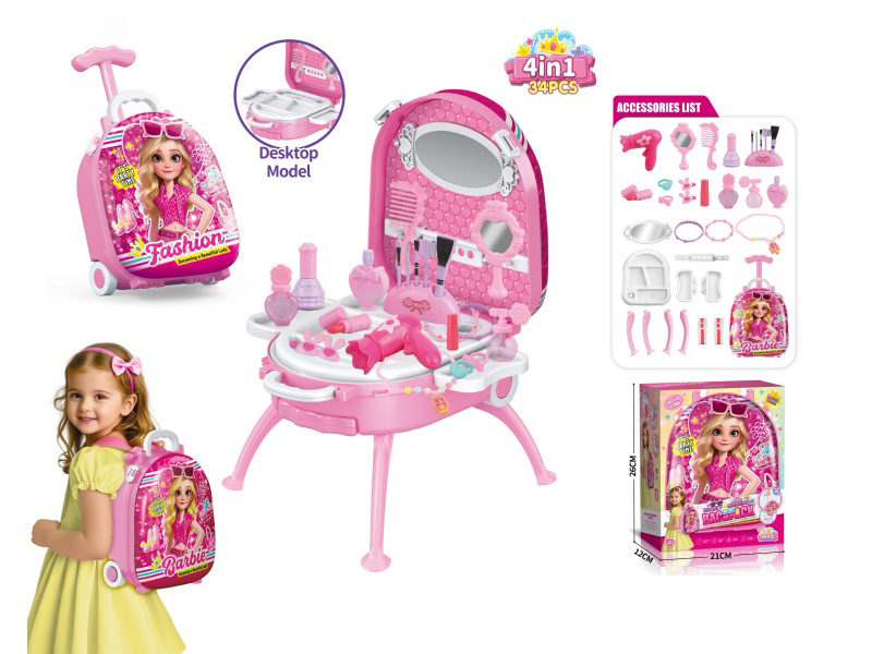4-In-1 Handheld Trolley Alloy Backpack Set Barbie Cosmetics Accessories