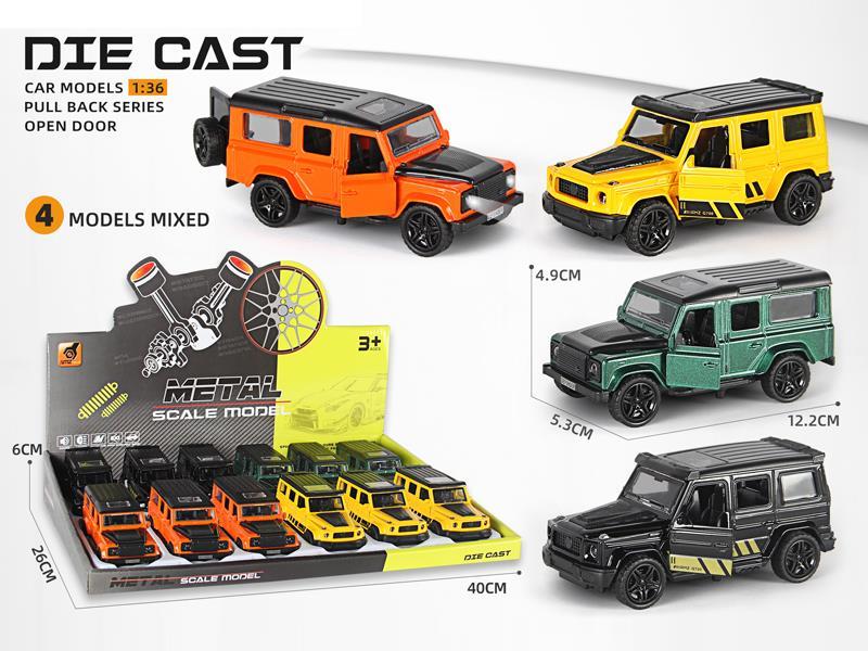 12PCS 1:36 Alloy Pull Back Three-Door Off-Road Vehicle With Sound And Light