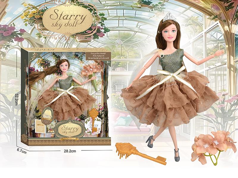 11.5 Inch 11-Joints Fashion Doll With Crown, Simulated Bouquet, Comb