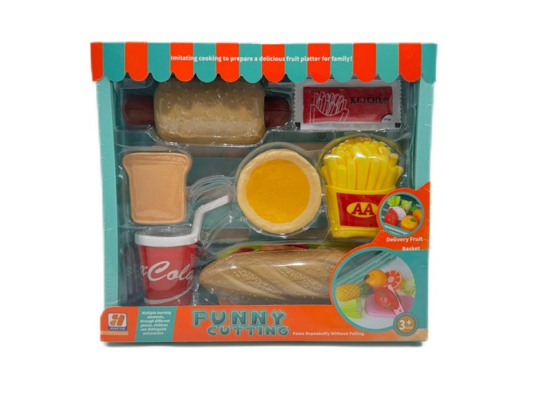 Simulation Wooden Frame Hamburger, French Fries, Hot Dog Wrap House Play Set 11 Pcs